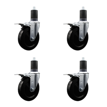 Service Caster 5'' SS Soft Rubber Swivel 1-5/8'' Expanding Stem Caster Set Total Lock Brake, 4PK SCC-SSEXTTL20S514-SRS-158-4
